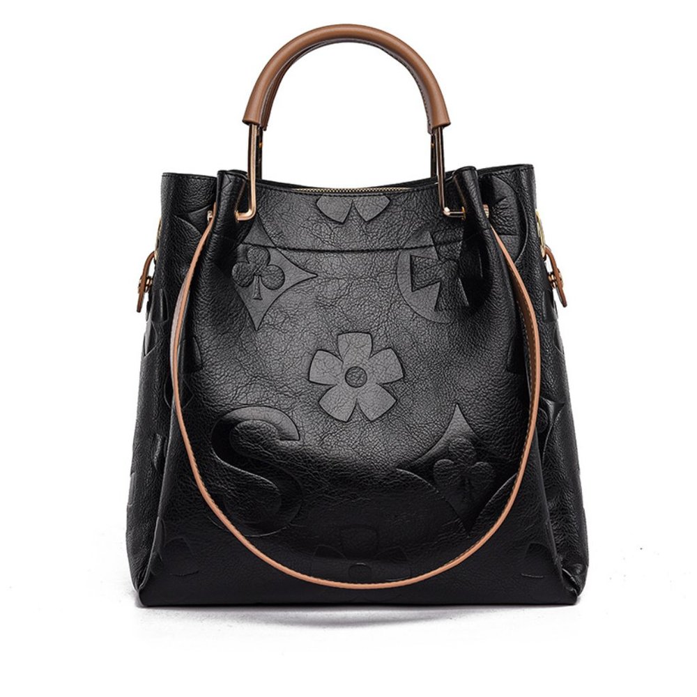 Large Leather-like  Embossed “S” Black  Clover Bucket Styled Bag
